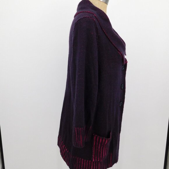 CJ Banks Sweater Women 1x Purple 3/4 Sleeve Cowl Neck Button Up Pockets Cozy - Picture 4 of 10